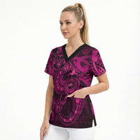 Aotearoa Maori Hei Tiki Scrub Top Mawhero Kowhaiwhai Puhoro Motif LT9 - Polynesian Pride