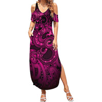 Aotearoa Maori Hei Tiki Summer Maxi Dress Mawhero Kowhaiwhai Puhoro Motif LT9 Women Pink - Polynesian Pride
