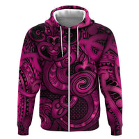 Aotearoa Maori Hei Tiki Zip Hoodie Mawhero Kowhaiwhai Puhoro Motif LT9 Zip Hoodie Pink - Polynesian Pride