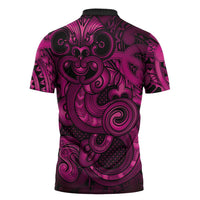 Aotearoa Maori Hei Tiki Zipper Polo Shirt Mawhero Kowhaiwhai Puhoro Motif