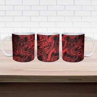 Aotearoa Maori Hei Tiki Ceramic Mug Whero Kowhaiwhai Puhoro Motif
