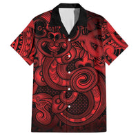 Aotearoa Maori Hei Tiki Family Matching Tank Maxi Dress and Hawaiian Shirt Whero Kowhaiwhai Puhoro Motif LT9 Dad's Shirt - Short Sleeve Red - Polynesian Pride