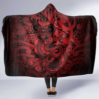 Aotearoa Maori Hei Tiki Hooded Blanket Whero Kowhaiwhai Puhoro Motif LT9 One Size Red - Polynesian Pride