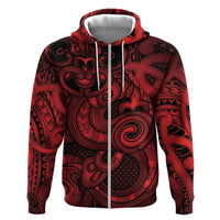 Aotearoa Maori Hei Tiki Hoodie Whero Kowhaiwhai Puhoro Motif