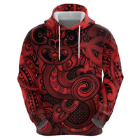 Aotearoa Maori Hei Tiki Hoodie Whero Kowhaiwhai Puhoro Motif