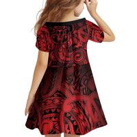 Aotearoa Maori Hei Tiki Kid Short Sleeve Dress Whero Kowhaiwhai Puhoro Motif