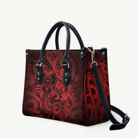 Aotearoa Maori Hei Tiki Leather Bag Whero Kowhaiwhai Puhoro Motif LT9 Red - Polynesian Pride