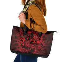 Aotearoa Maori Hei Tiki Leather Tote Bag Whero Kowhaiwhai Puhoro Motif LT9 Red - Polynesian Pride