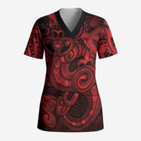 Aotearoa Maori Hei Tiki Scrub Top Whero Kowhaiwhai Puhoro Motif