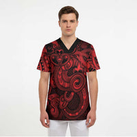 Aotearoa Maori Hei Tiki Scrub Top Whero Kowhaiwhai Puhoro Motif