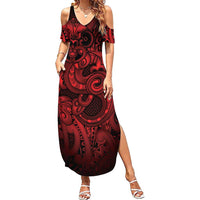 Aotearoa Maori Hei Tiki Summer Maxi Dress Whero Kowhaiwhai Puhoro Motif