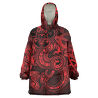 Aotearoa Maori Hei Tiki Wearable Blanket Hoodie Whero Kowhaiwhai Puhoro Motif
