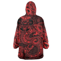 Aotearoa Maori Hei Tiki Wearable Blanket Hoodie Whero Kowhaiwhai Puhoro Motif