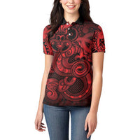 Aotearoa Maori Hei Tiki Women Polo Shirt Whero Kowhaiwhai Puhoro Motif