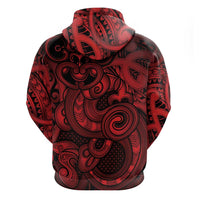 Aotearoa Maori Hei Tiki Zip Hoodie Whero Kowhaiwhai Puhoro Motif