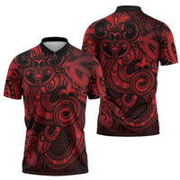 Aotearoa Maori Hei Tiki Zipper Polo Shirt Whero Kowhaiwhai Puhoro Motif