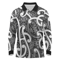 Aotearoa Maori Kowhaiwhai Long Sleeve Polo Shirt Kiwikiwi Puhoro and Patiki