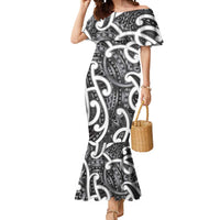 Aotearoa Maori Kowhaiwhai Mermaid Dress Kiwikiwi Puhoro and Patiki LT9 Women Grey - Polynesian Pride