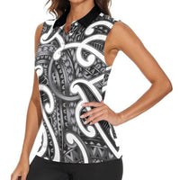 Aotearoa Maori Kowhaiwhai Women Sleeveless Polo Shirt Kiwikiwi Puhoro and Patiki