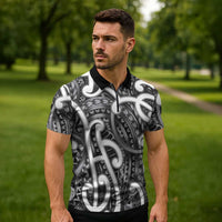 Aotearoa Maori Kowhaiwhai Zipper Polo Shirt Kiwikiwi Puhoro and Patiki