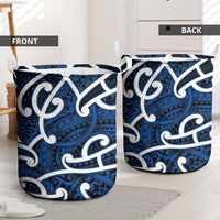 Aotearoa Maori Kowhaiwhai Laundry Basket Kikorangi Puhoro and Patiki