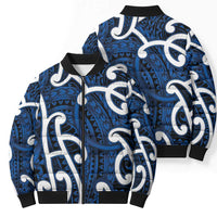 Aotearoa Maori Kowhaiwhai Bomber Puffer Jacket Kikorangi Puhoro and Patiki