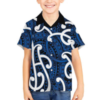 Aotearoa Maori Kowhaiwhai Family Matching Mermaid Dress and Hawaiian Shirt Kikorangi Puhoro and Patiki LT9 Son's Shirt Blue - Polynesian Pride