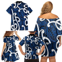 Aotearoa Maori Kowhaiwhai Family Matching Off Shoulder Short Dress and Hawaiian Shirt Kikorangi Puhoro and Patiki LT9 - Polynesian Pride