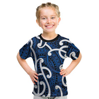 Aotearoa Maori Kowhaiwhai Kid T Shirt Kikorangi Puhoro and Patiki