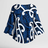 Aotearoa Maori Kowhaiwhai Kimono Sleeve Blouse Kikorangi Puhoro and Patiki LT9 - Polynesian Pride