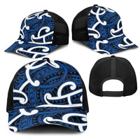 Aotearoa Maori Kowhaiwhai Mesh Trucker Cap Kikorangi Puhoro and Patiki