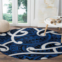 Aotearoa Maori Kowhaiwhai Round Carpet Kikorangi Puhoro and Patiki