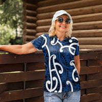 Aotearoa Maori Kowhaiwhai Women Polo Shirt Kikorangi Puhoro and Patiki