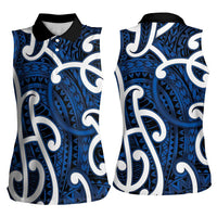 Aotearoa Maori Kowhaiwhai Women Sleeveless Polo Shirt Kikorangi Puhoro and Patiki