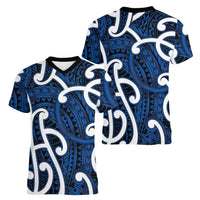 Aotearoa Maori Kowhaiwhai Women V-Neck T-Shirt Kikorangi Puhoro and Patiki