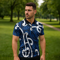 Aotearoa Maori Kowhaiwhai Zipper Polo Shirt Kikorangi Puhoro and Patiki