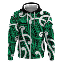 Aotearoa Maori Kowhaiwhai Hoodie Kakariki Puhoro and Patiki LT9 Zip Hoodie Green - Polynesian Pride