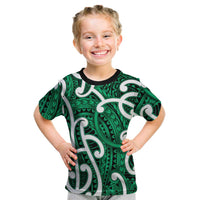 Aotearoa Maori Kowhaiwhai Kid T Shirt Kakariki Puhoro and Patiki LT9 Green - Polynesian Pride