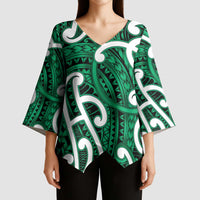 Aotearoa Maori Kowhaiwhai Kimono Sleeve Blouse Kakariki Puhoro and Patiki LT9 - Polynesian Pride