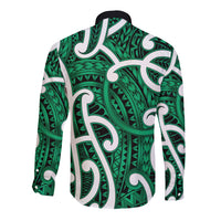 Aotearoa Maori Kowhaiwhai Long Sleeve Button Shirt Kakariki Puhoro and Patiki