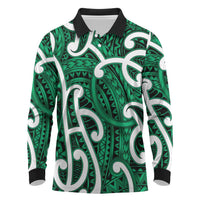 Aotearoa Maori Kowhaiwhai Long Sleeve Polo Shirt Kakariki Puhoro and Patiki