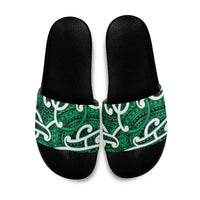 Aotearoa Maori Kowhaiwhai Slide Sandals Kakariki Puhoro and Patiki