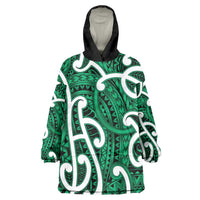 Aotearoa Maori Kowhaiwhai Wearable Blanket Hoodie Kakariki Puhoro and Patiki LT9 One Size Green - Polynesian Pride
