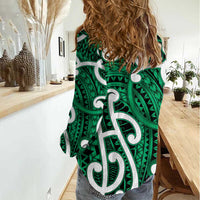 Aotearoa Maori Kowhaiwhai Women Casual Shirt Kakariki Puhoro and Patiki LT9 - Polynesian Pride