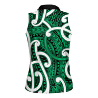 Aotearoa Maori Kowhaiwhai Women Sleeveless Polo Shirt Kakariki Puhoro and Patiki