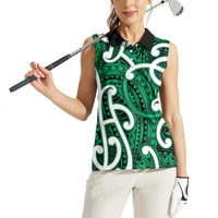 Aotearoa Maori Kowhaiwhai Women Sleeveless Polo Shirt Kakariki Puhoro and Patiki