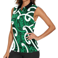 Aotearoa Maori Kowhaiwhai Women Sleeveless Polo Shirt Kakariki Puhoro and Patiki