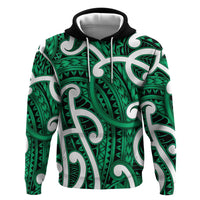 Aotearoa Maori Kowhaiwhai Zip Hoodie Kakariki Puhoro and Patiki LT9 Pullover Hoodie Green - Polynesian Pride