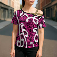 Aotearoa Maori Kowhaiwhai Cross Shoulder Shirt Mawhero Puhoro and Patiki LT9 - Polynesian Pride