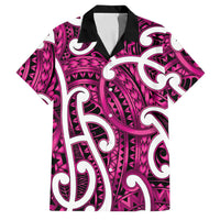 Aotearoa Maori Kowhaiwhai Family Matching Off Shoulder Short Dress and Hawaiian Shirt Mawhero Puhoro and Patiki LT9 Dad's Shirt - Short Sleeve Pink - Polynesian Pride